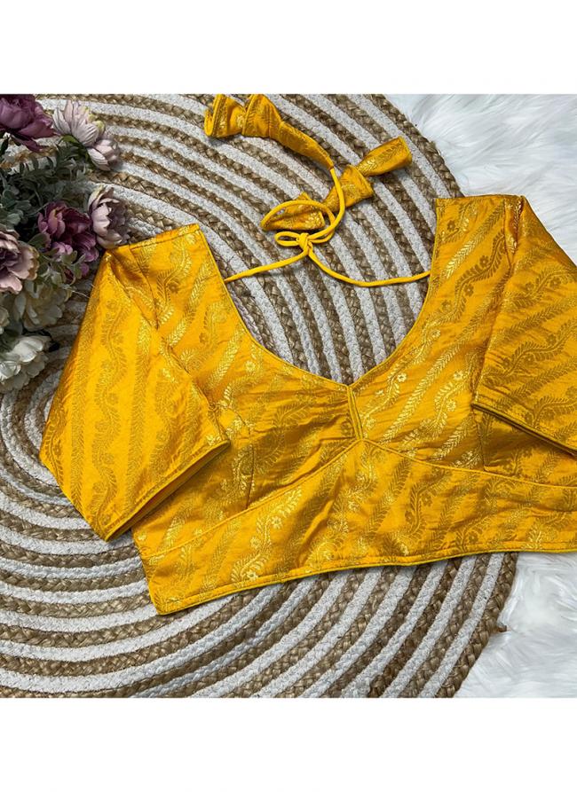 Banarasi Silk Yellow Wedding Wear Weaving Readymade Blouse